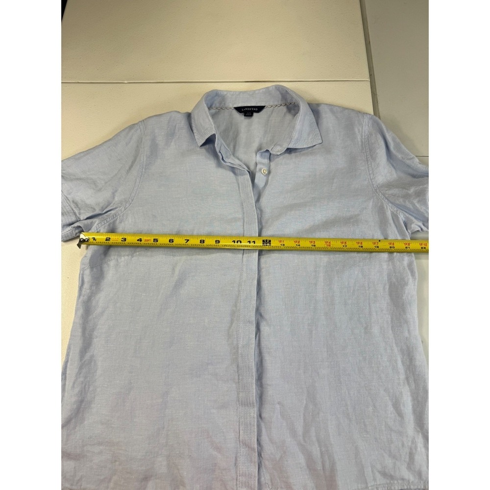 Lands' End Linen Short Sleeve Button Up Shirt Womens Large Light Blue - Picture 6 of 9